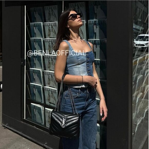 ZARA TRF PATCHWORK DENIM TOP - Picture 7 of 12